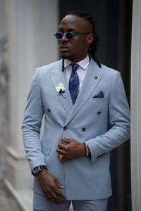 Noah Slim Fit Blue Double Breasted Suit
