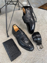 Load image into Gallery viewer, Rob Single Buckled Eva Sole Croc Black Leather Shoes
