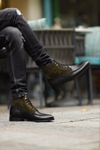 Leon Suede & Leather Detailed Black Khaki Boots