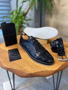 Grant Special Designed Croc Black Leather Shoes