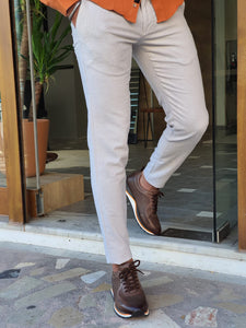 Vince Slim Fit Special Edition Beige Plaid Cotton Pants