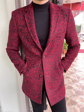 Load image into Gallery viewer, Brett Slim Fit Patterned Claret-Red Woolen Coat

