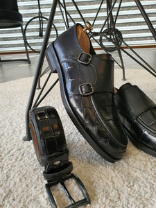Ralpha Sardinelli Special Edition Double Buckle Croc. Leather Shoes