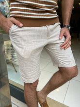 Load image into Gallery viewer, Benson Slim Fit Beige Linen Shorts
