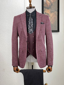 Connor Slim Fit Claret Red Patterned Suit
