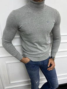 Leon Slim Fit Grey Turtleneck Sweater