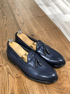 Tasseled Leather Navy Blue Loafers