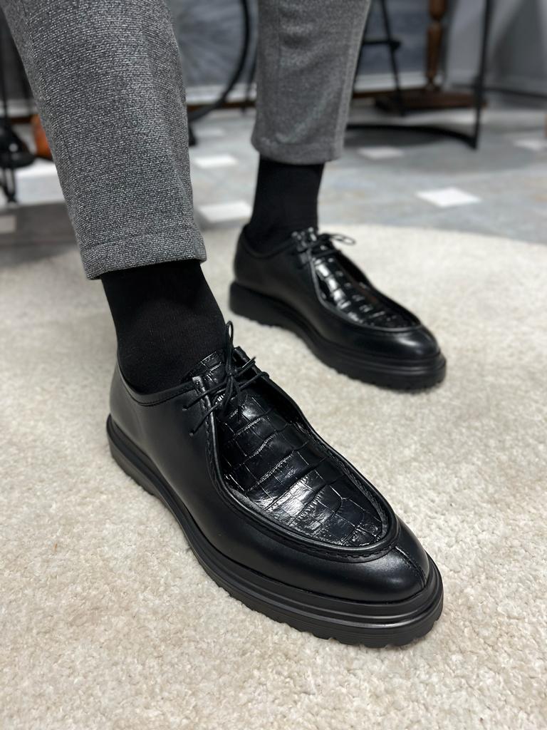 Nate Eva Sole Genuine Leather Croc Black Shoes