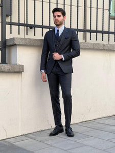 Ben Slim Fit High Quality Plaid Woolen Black Suit