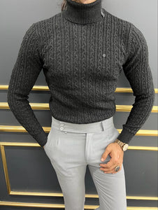 Evan Slim Fit Blakc Knitted Turtleneck Sweater