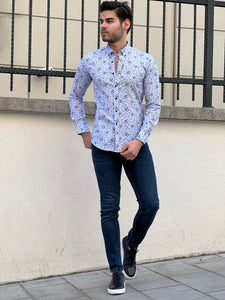 Ben Slim Fit High Quality Patterned Blue Shirt