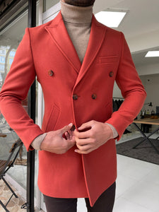 Reese Slim Fit Double Breasted Tile Woolen Winter Coat