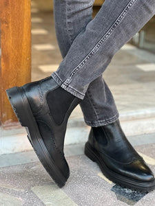 Nate Eva Sole Rubber Detailed Black Chelsea Boots