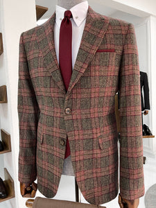 Connor Private Collection Slim Fit Woolen Silk Beige Plaid Blazer Only