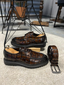 Karl Eva Sole Croc Detailed Brown Shoes