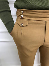 Load image into Gallery viewer, Leon Slim Fit Double Button Camel Trouser/Pants
