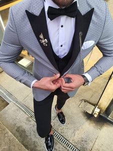 Verno Slim Fit Patterned Gray Tuxedo