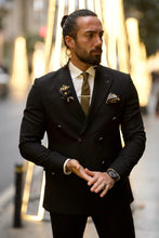 Load image into Gallery viewer, Leon Slim Fit Double Breasted Black Detailed Suit
