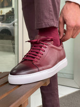 Load image into Gallery viewer, Cameron Slim Fit Eva Sole Claret Red Leather Sneakers
