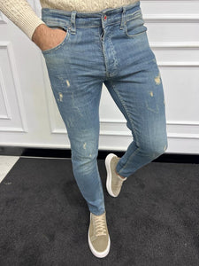 Leon Slim Fit Ripped Blue Lycra Jeans