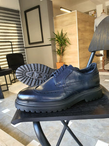 Erie Sardinelli Eva Sole Navy Blue Leather Shoes