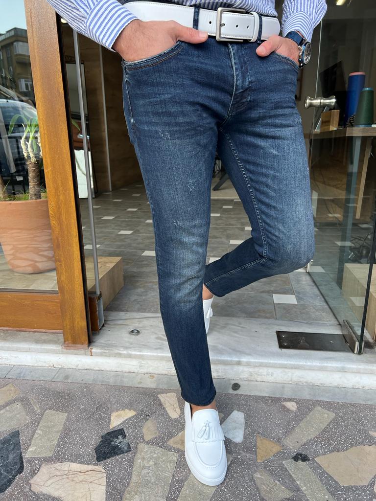 Lars Slim Fit Ripped Blue Jeans