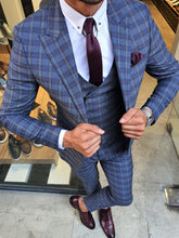Load image into Gallery viewer, Verno Slim Fit Indigo Plaid Suit
