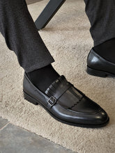Load image into Gallery viewer, Royale Sardinelly Buckle Detailed Black Leather Shoes
