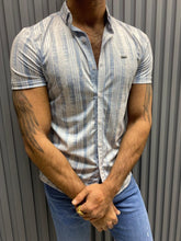 Load image into Gallery viewer, Noah Slim Fit Lycra Blue Striped Shirt
