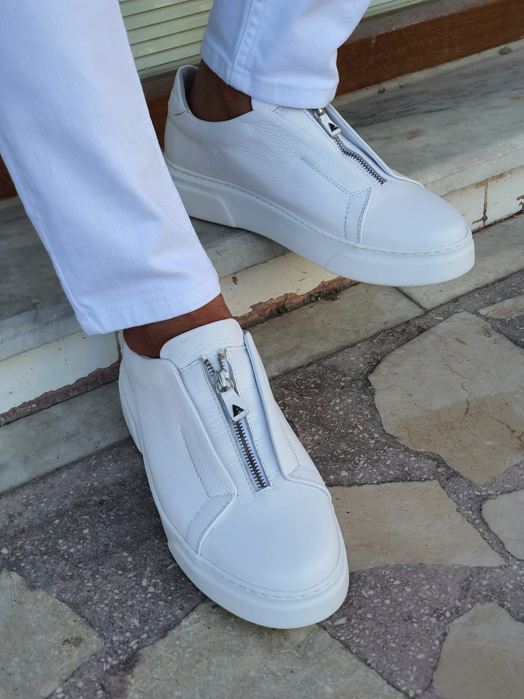 Lucas Special Edition Eva Sole White Zippered Leather Sneakers