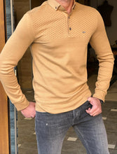 Load image into Gallery viewer, Nate Slim Fit Polo Collared Camel Sweater
