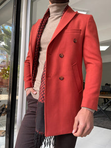 Reese Slim Fit Double Breasted Tile Woolen Winter Coat
