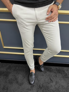 Luke Slim Fit Beige Checkered Pique Trouser
