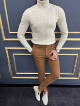 Load image into Gallery viewer, Evan Slim Fit Beige Knitted Turtleneck Sweater
