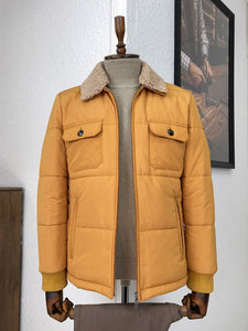Connor Slim Fit Fur Collared Yellow Jacket