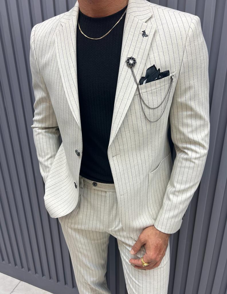 Noah Slim Fit Grey Striped Suit