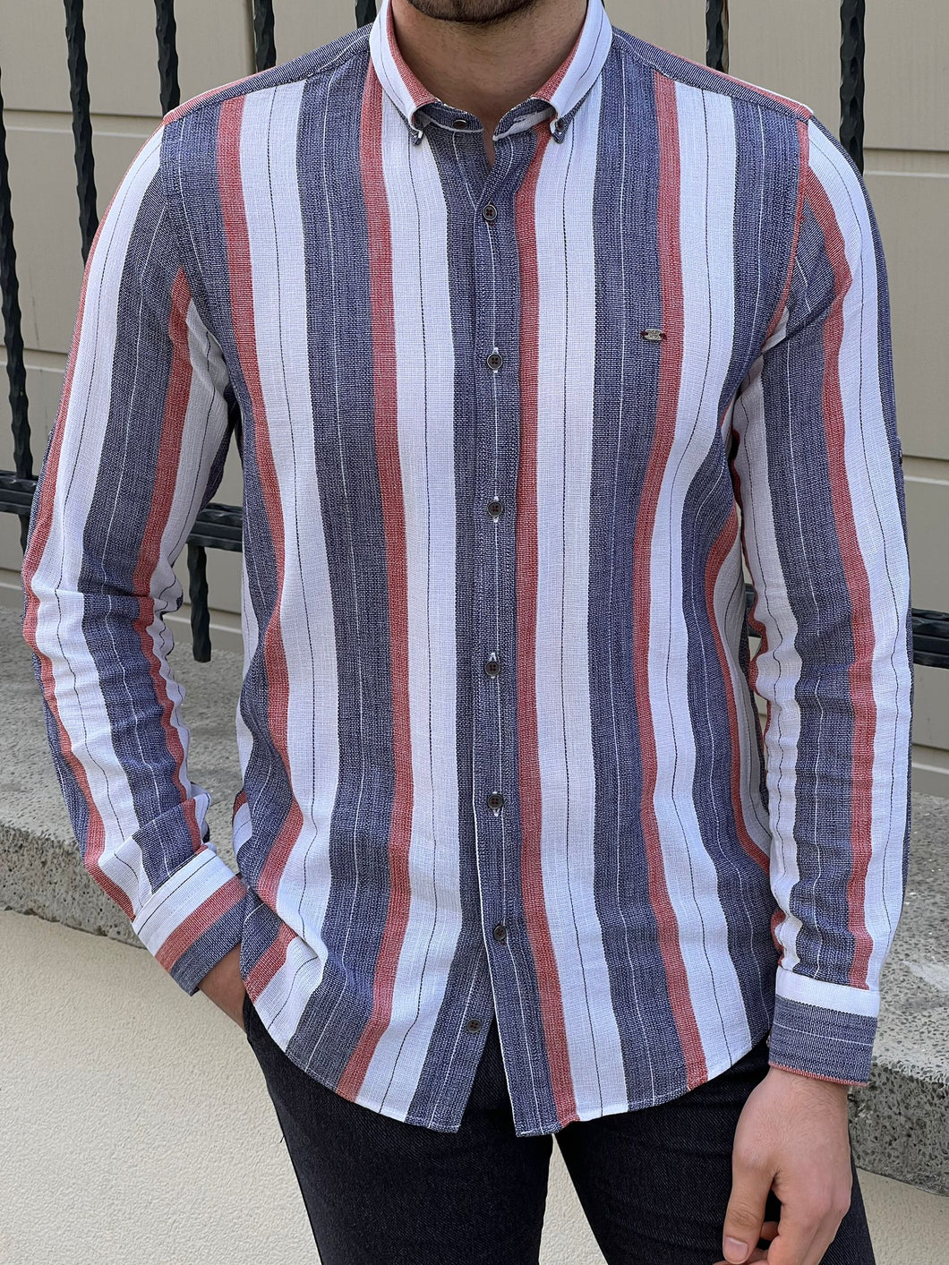 Ben Slim Fit High Quality Foldable Sleeve Navy Shirt