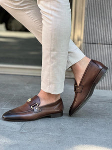 Benson Buckle Detailed Brown Leather Loafer