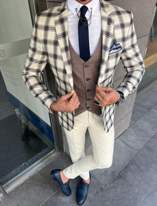 Ace Slim Fit Beige Combination Suit