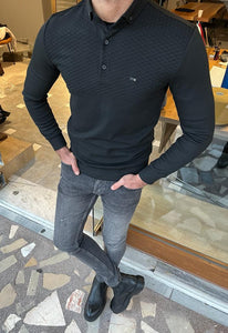 Nate Slim Fit Grey Collar Polo Sweater