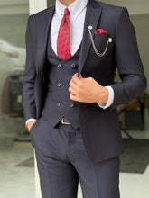 Load image into Gallery viewer, Reese Slim Fit Navy Blue Patterned Wool Suit

