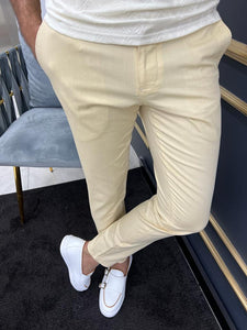 Luke Slim Fit Yellow Checkered Pique Trouser