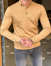 Load image into Gallery viewer, Nate Slim Fit Polo Collared Camel Sweater
