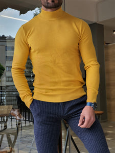 Harrison Slim Fit Patterned Yellow Turtleneck Knitwear