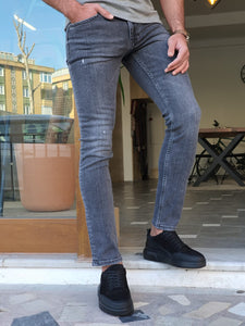 Jason Slim Fit Special Edition Gray & Black Ripped Jeans