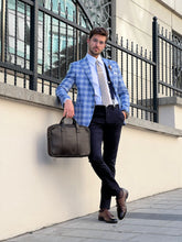 Load image into Gallery viewer, Naze Slim Fit High Quality Mono Collar Blue Plaid Woolen Blazer

