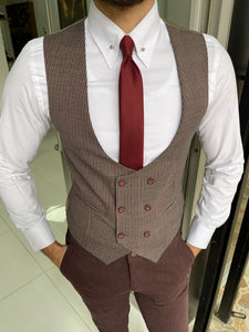 Carson Slim Fit Private Collection Double Breasted Claret Red Vest