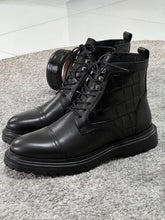 Load image into Gallery viewer, Louis Special Edition Zippered Croc Theme Leather Black Boots
