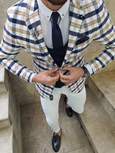 Load image into Gallery viewer, Genova Slim Fit White &amp; Beige Plaid Suit

