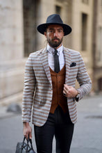 Load image into Gallery viewer, Rick Slim Fit Camel Plaid Striped Blazer

